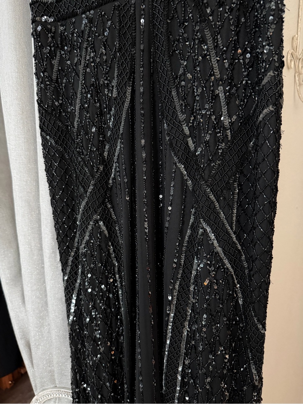 Adrianna Papell Black Beaded V-Neck Maxi Dress - Picture 3 of 12